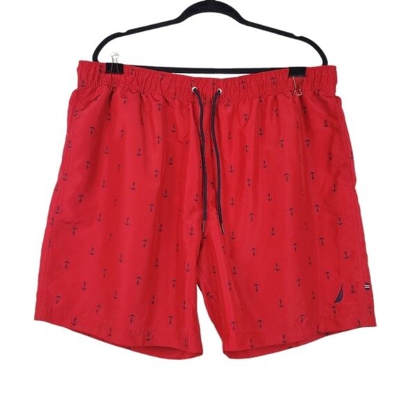 Nautica Mens Red Anchor Print Swim Trunk Shorts Size XXL - Picture 1 of 5